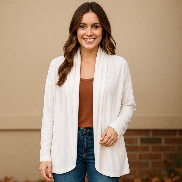 Talbots T by Talbots Open Front Cardigan Sweater White 3X Plus Sz Lounge Casual - Picture 1 of 6